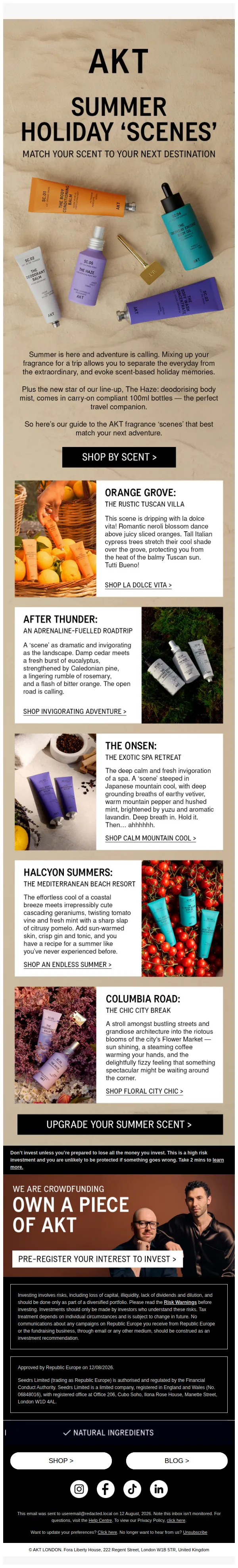 AKT London email: Ready to create scent-based memories?