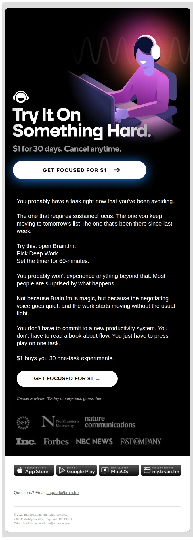 Brain.fm email: The task you've been avoiding