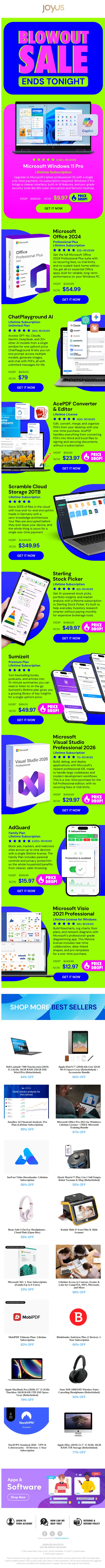 Joyus email: Blowout Sale Ends Tonight! Deals on Microsoft, Cloud Storage + AI Tools 🛠️