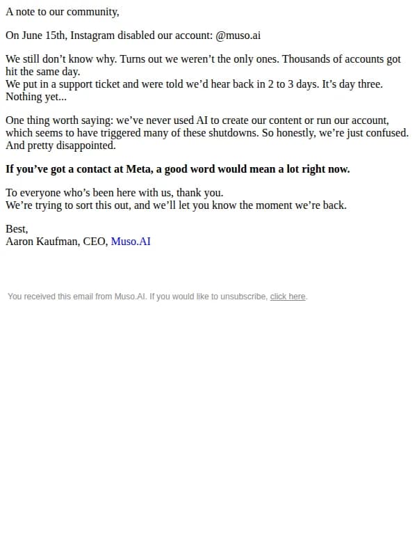 Muso.AI email: About our Instagram account