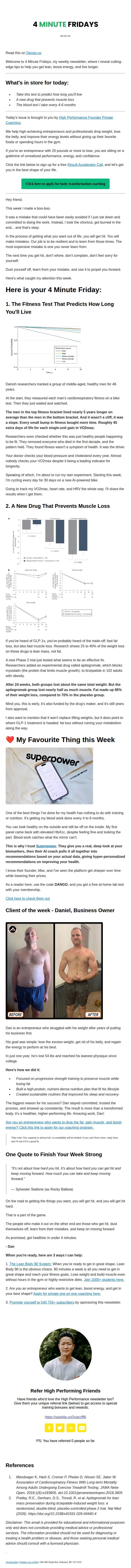 High Performance Founder email: 4 Minute Fridays: Take this test to predict how long you'll live, a new drug that prevents muscle loss & the blood test I take every 6 months