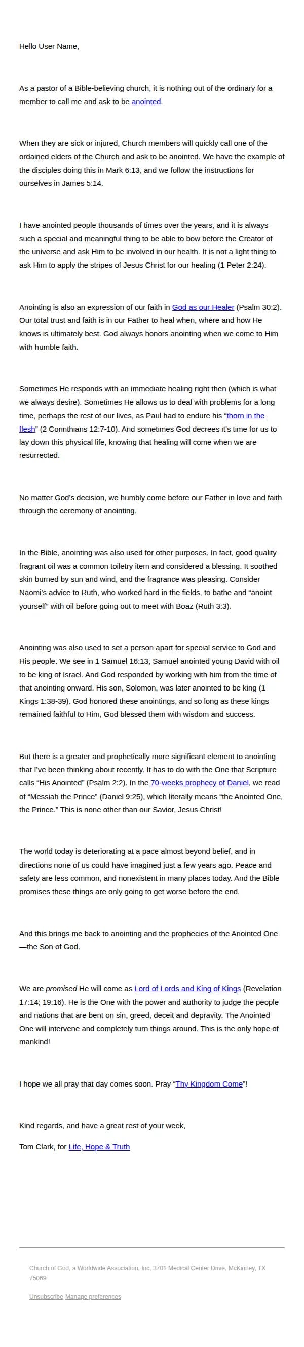 Life Hope & Truth email: Understanding anointing and the Anointed One