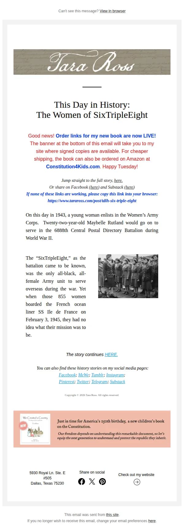 Tara Ross email: TDIH: The Women of SixTripleEight