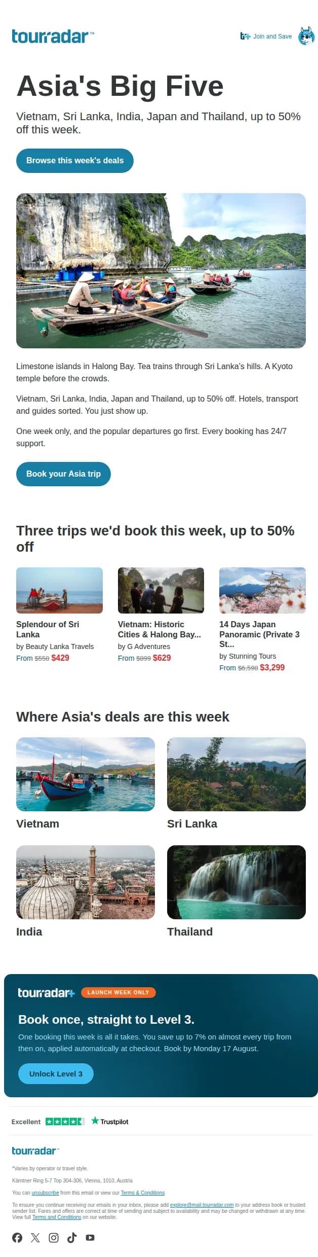 TourRadar email: Asia's Big Five: up to 50% off this week