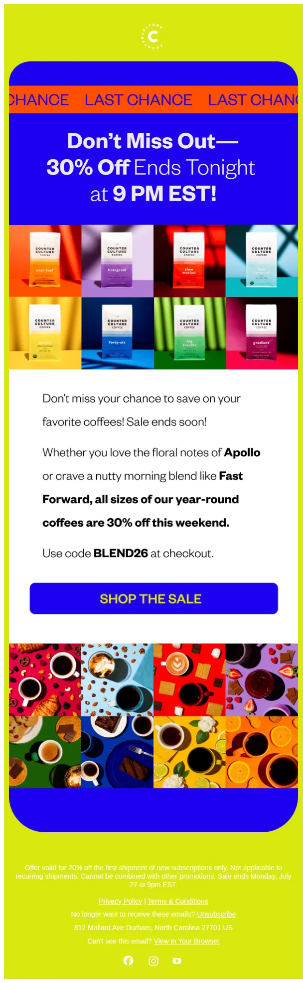 Counter Culture Coffee email: ☀️LAST CHANCE! 30% OFF all Year-Round Coffees!