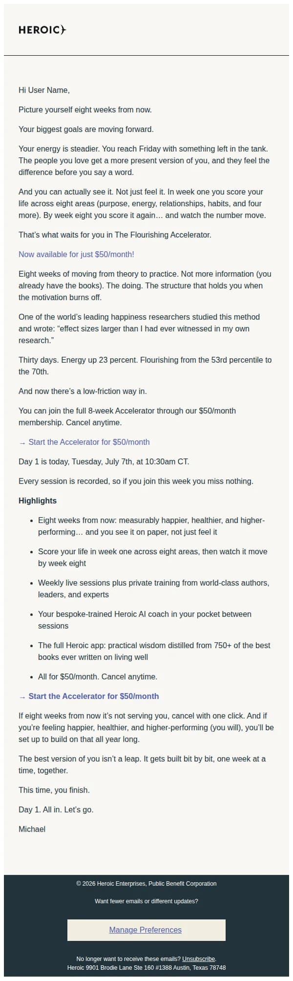 Michael Balchan email: FINAL CALL. An optimized you for $50/month
