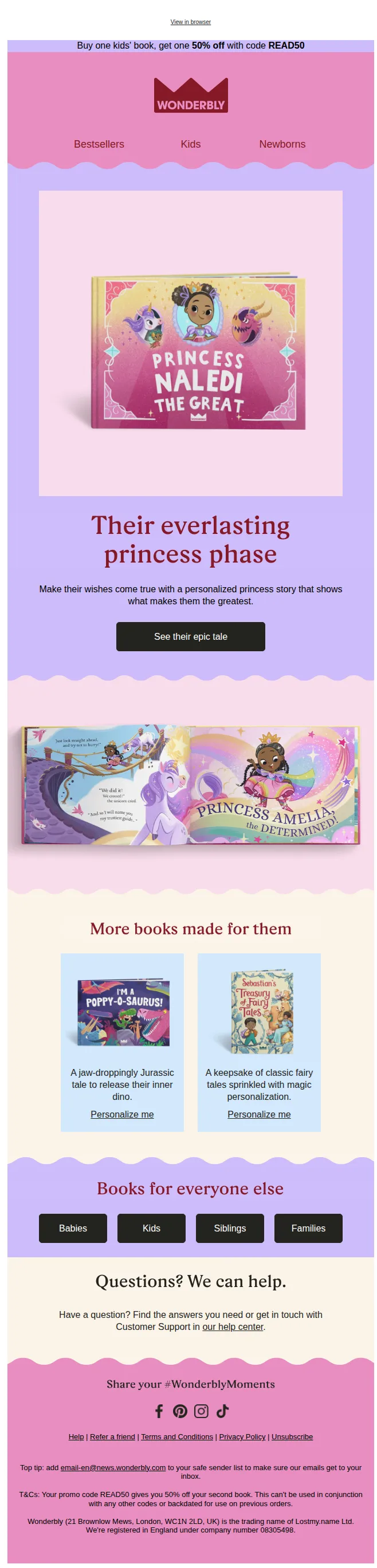 Wonderbly Books email: Turn them into a princess 👑