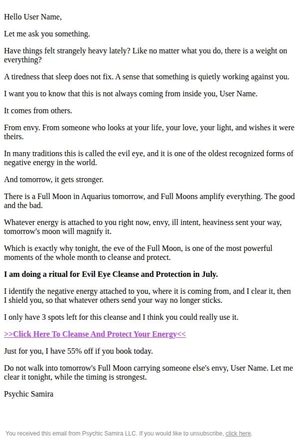 Psychic Samira email: Someone's envy may be attached to you, User Name