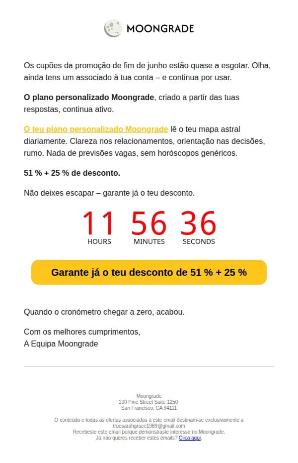 Moongrade email: O teu cupão de fim de junho continua por usar