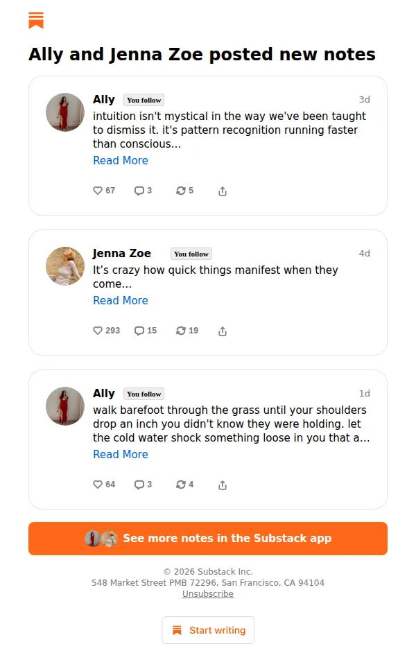 Substack email: Ally and Jenna Zoe posted new notes