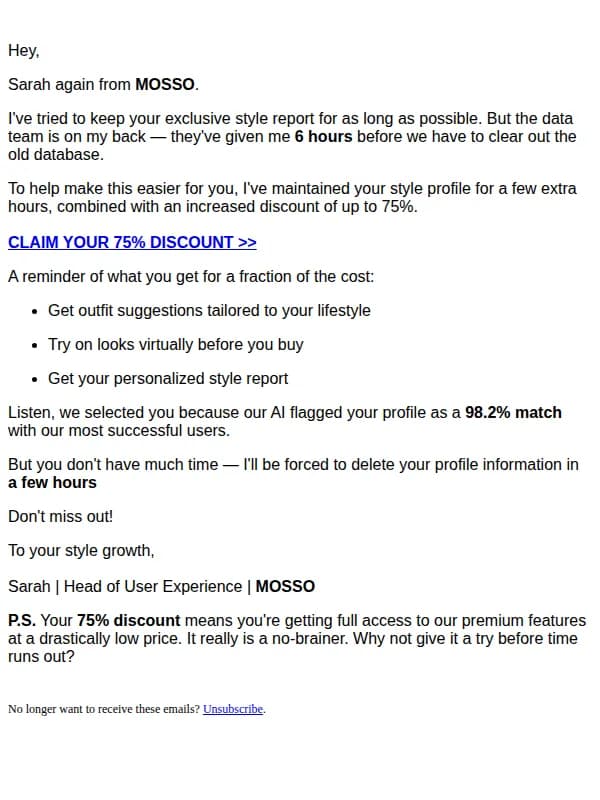 MOSSO email: We're offering you our biggest discount