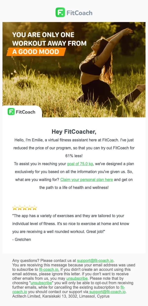 FitCoach email: Price drop - exclusively for you