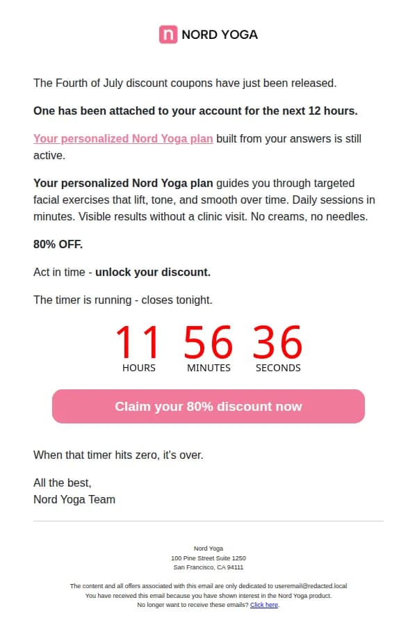 Nord Yoga email: Your exclusive access for the Fourth of July sale