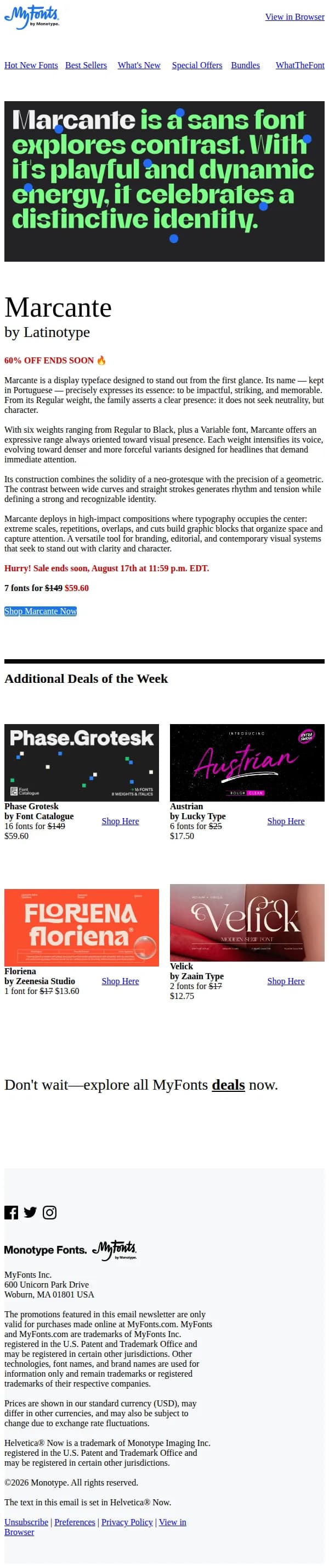 MyFonts email: Times up: Marcante 60% OFF