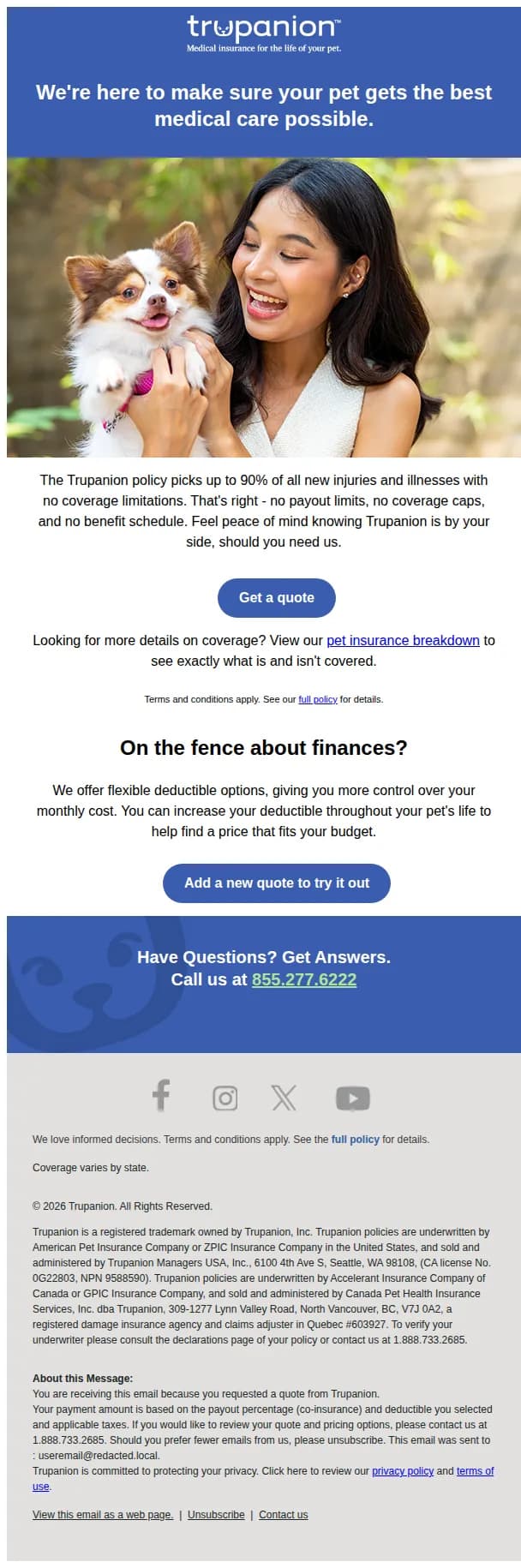 Trupanion email: Your pet's quote is safe with us