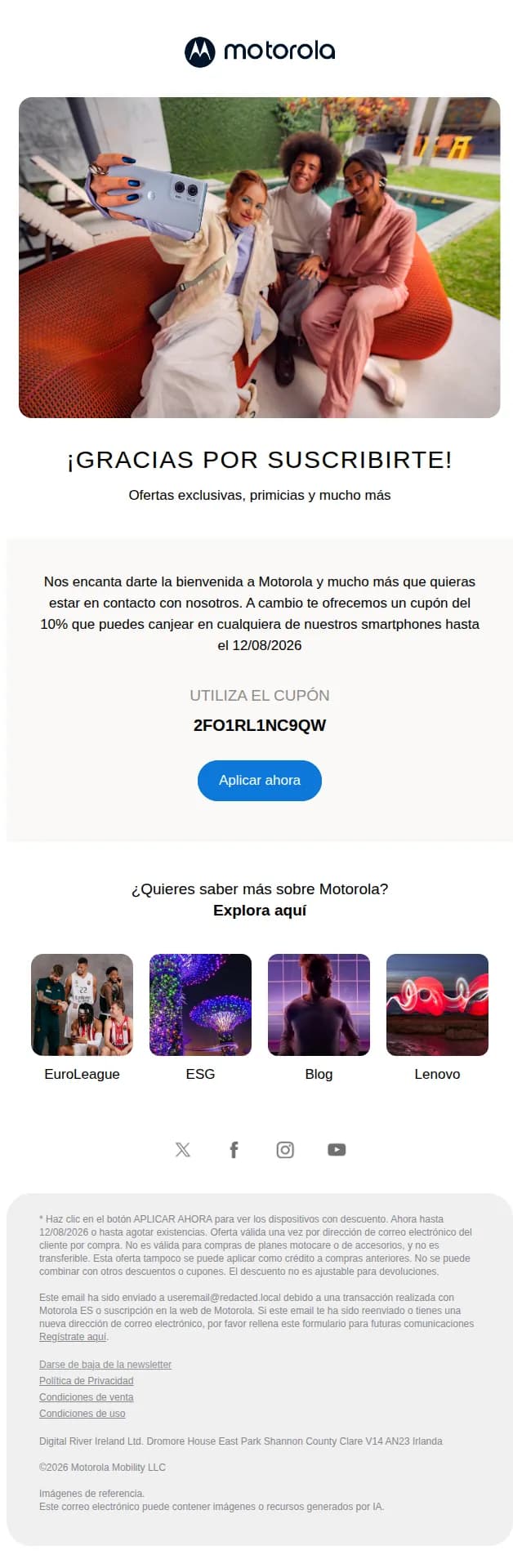 Motorola email: Este es nuestro último recordatorio para canjear tu vale en motorola.es