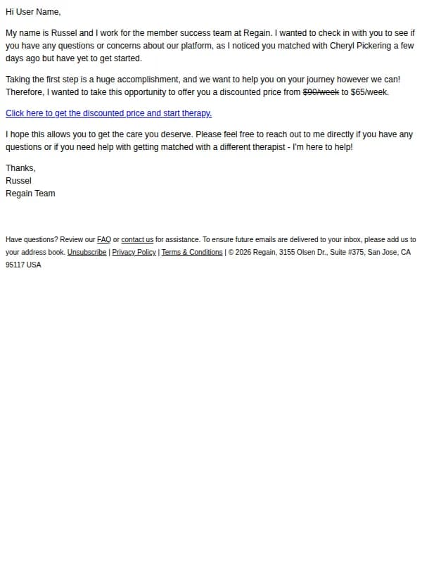 Regain email: Hey, can I help?