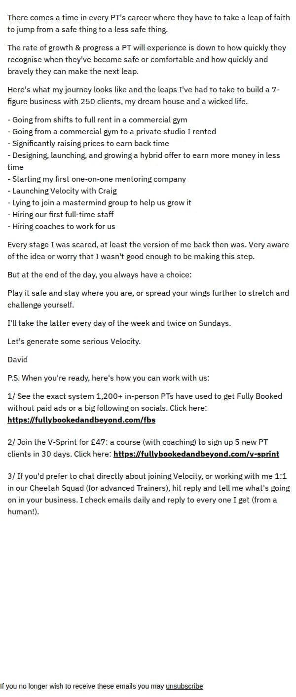 Velocity email: Leaps of faith