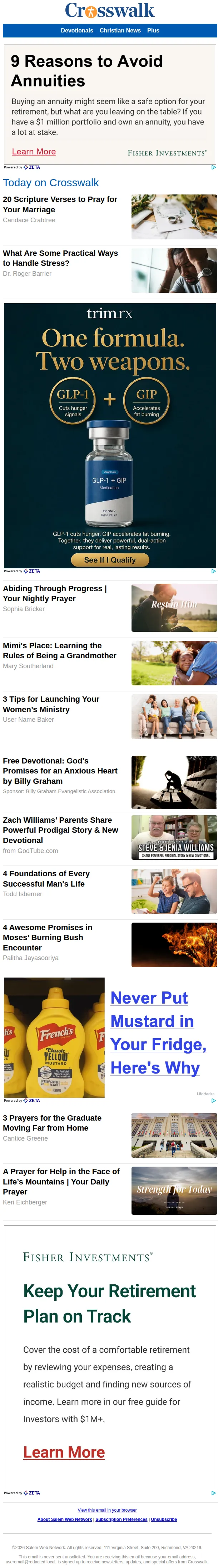 Crosswalk Daily Update email: 20 Scripture Verses to Pray for Your Marriage