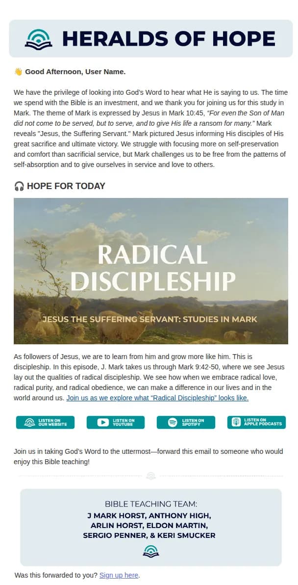 Hope For Today email: Radical Discipleship || Mark 9:42-50 | June 4