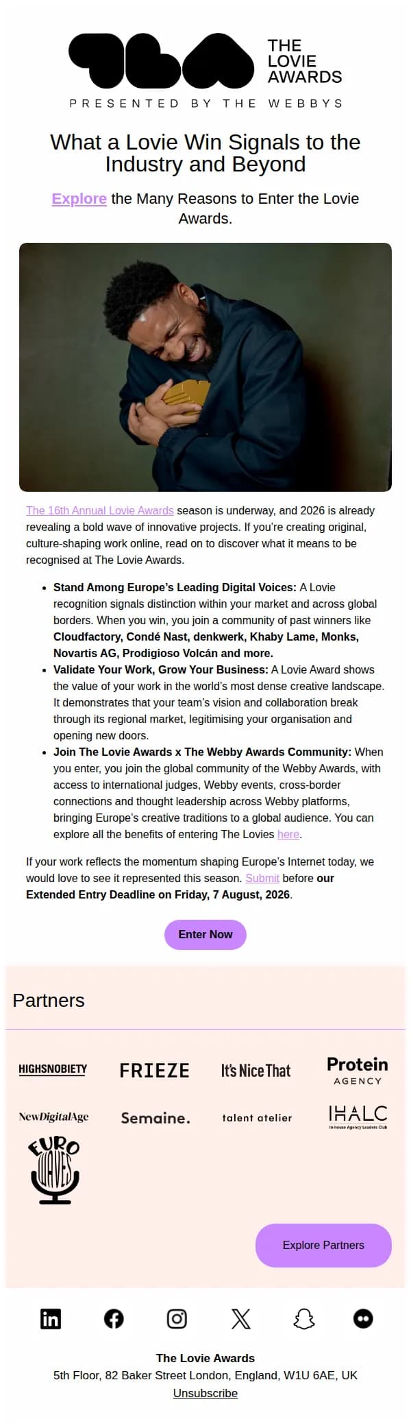 The Lovie Awards email: What Winning a Lovie Unlocks