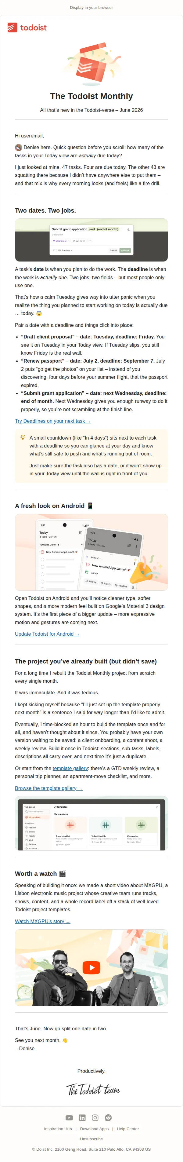 Todoist email: useremail, your due dates are lying to you