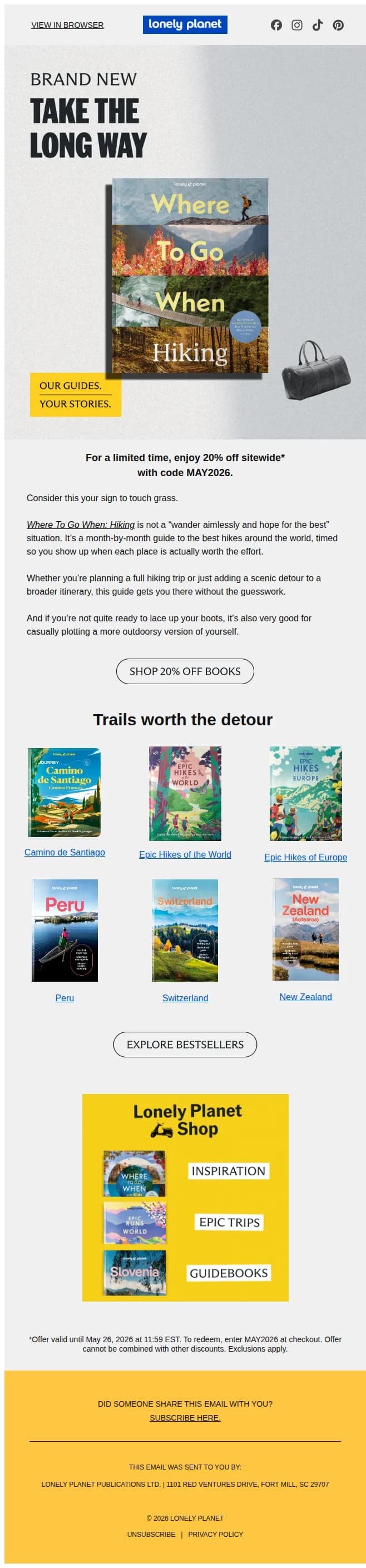 Lonely Planet email: 96 spectacular hiking trails