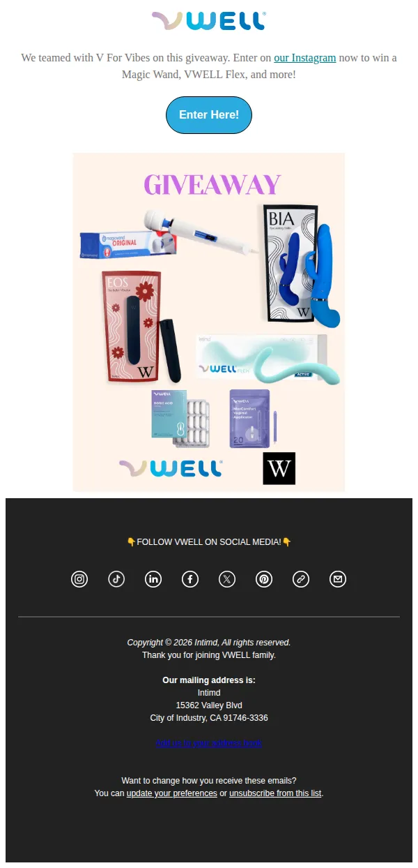 VWELL email: Enter Our Magic Wand + More Giveaway with V for Vibes!