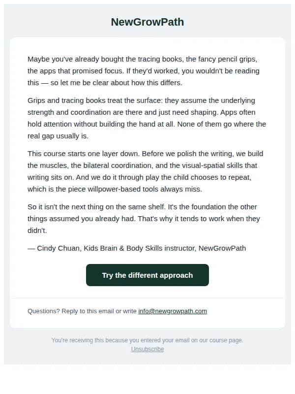 NewGrowPath email: If you've already spent money trying to fix this