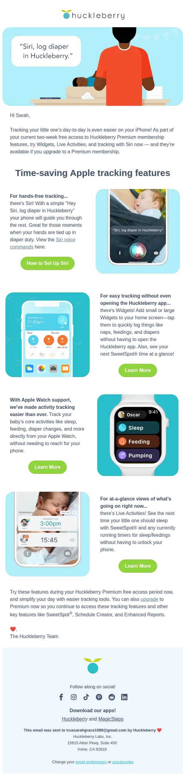 Huckleberry email: Siri, log a 💩 diaper with Huckleberry