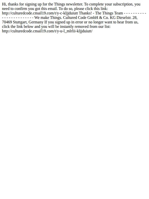 Things email: Please confirm your email for the Things newsletter