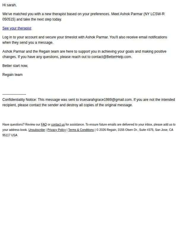 Regain email: A quick update