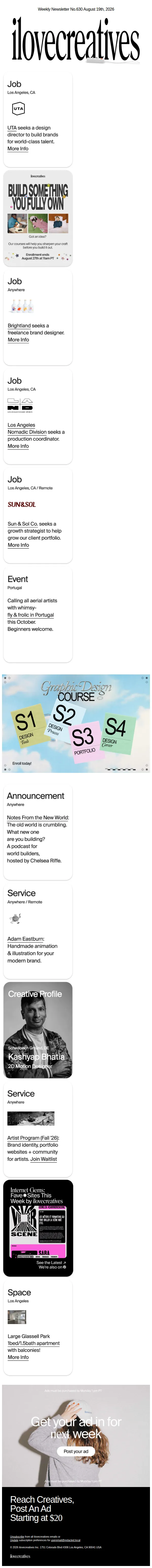 ilovecreatives Weekly Newsletter email: №630: Design director, brand designer