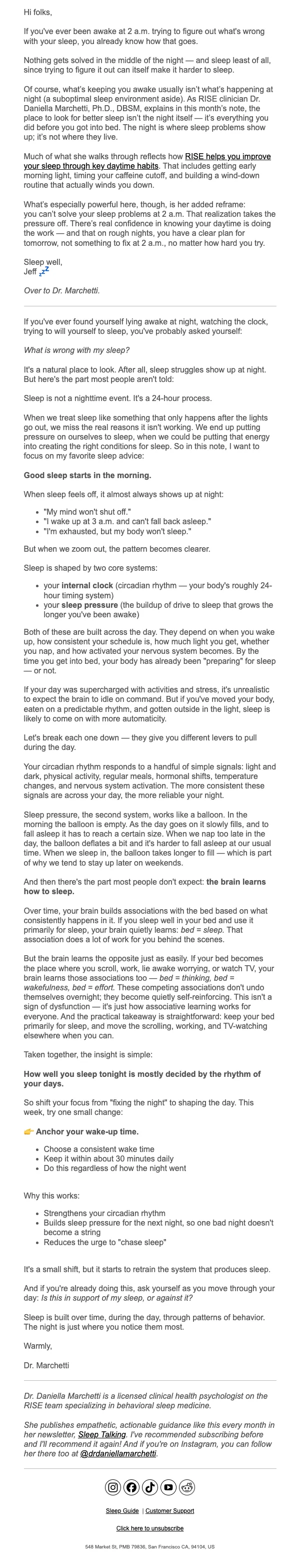 Rise Science email: What's keeping you up tonight started this morning