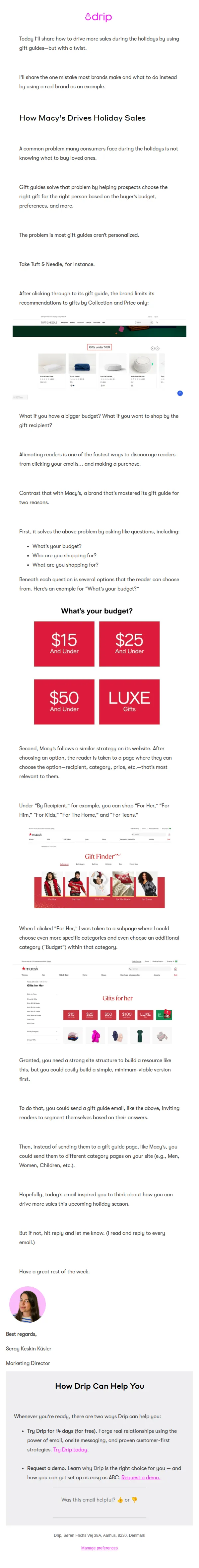 Drip email: A unique twist on holiday gift guides