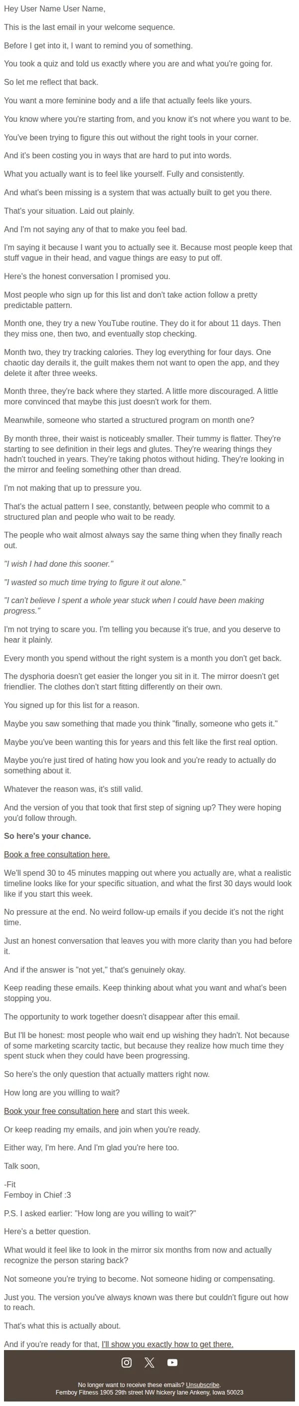 Femboy Fitness email: The welcome ends, but we're just getting started