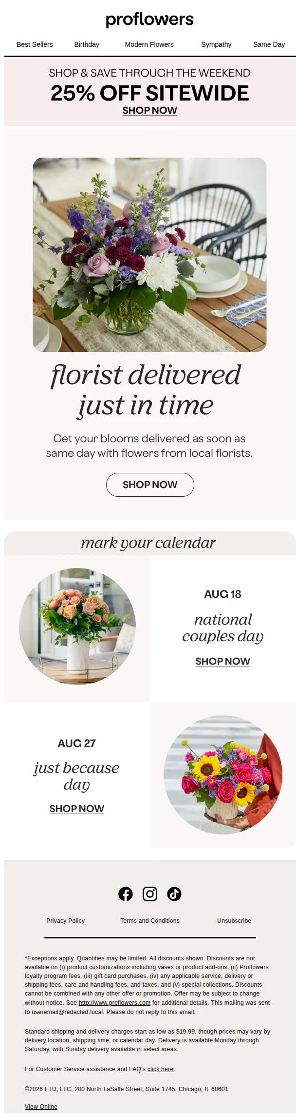 Proflowers email: 25% Off Flowers for Every Occasion - Don't Miss Out!