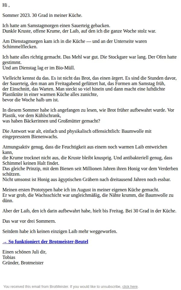 Brot Meister email: Warum mein bester Sauerteig es nie bis Mittwoch geschafft hat