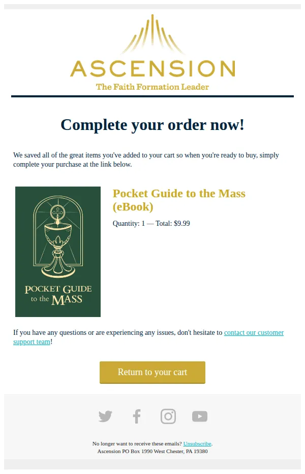 Ascension email: It looks like you left something behind...
