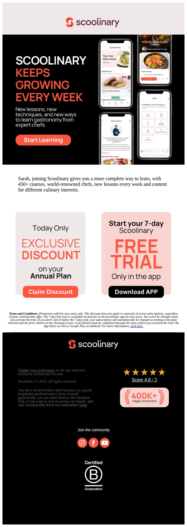 Scoolinary email: 👀 Your Scoolinary access costs less