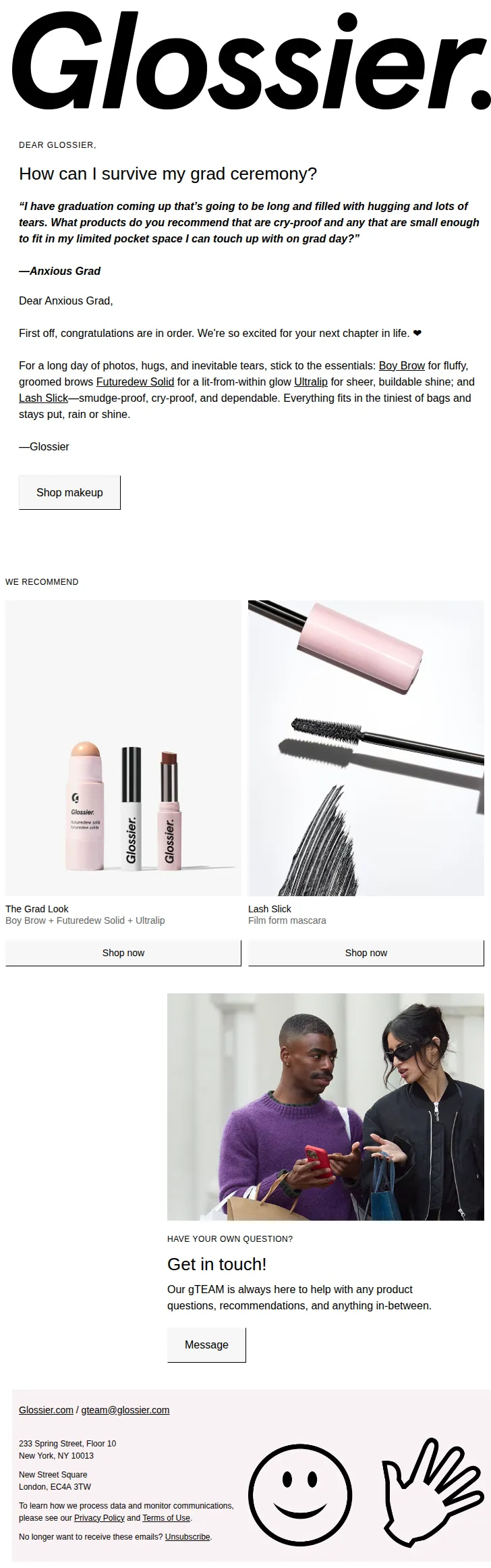 Glossier email: How to survive your graduation