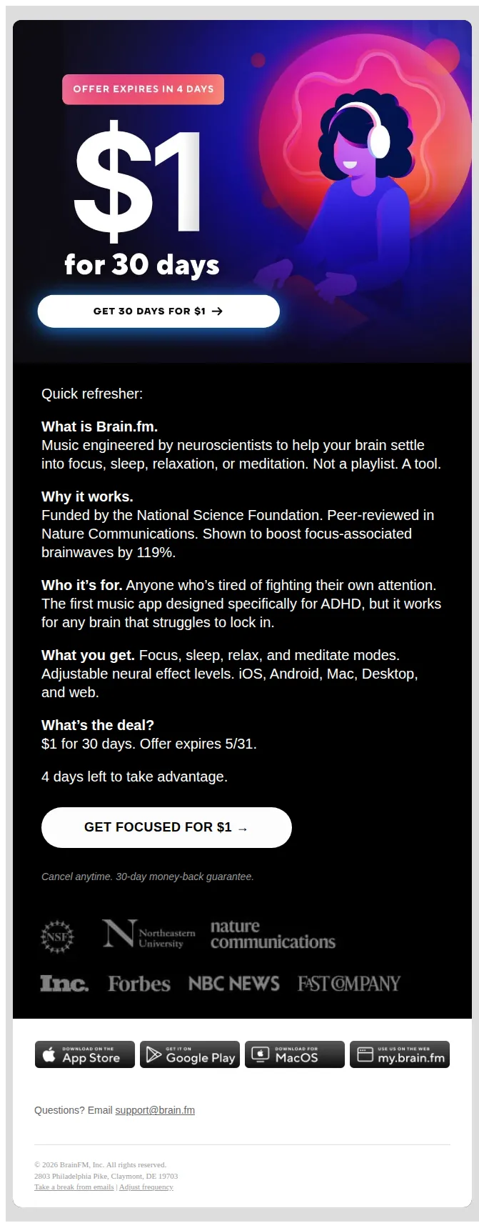 Brain.fm email: In case you missed it.
