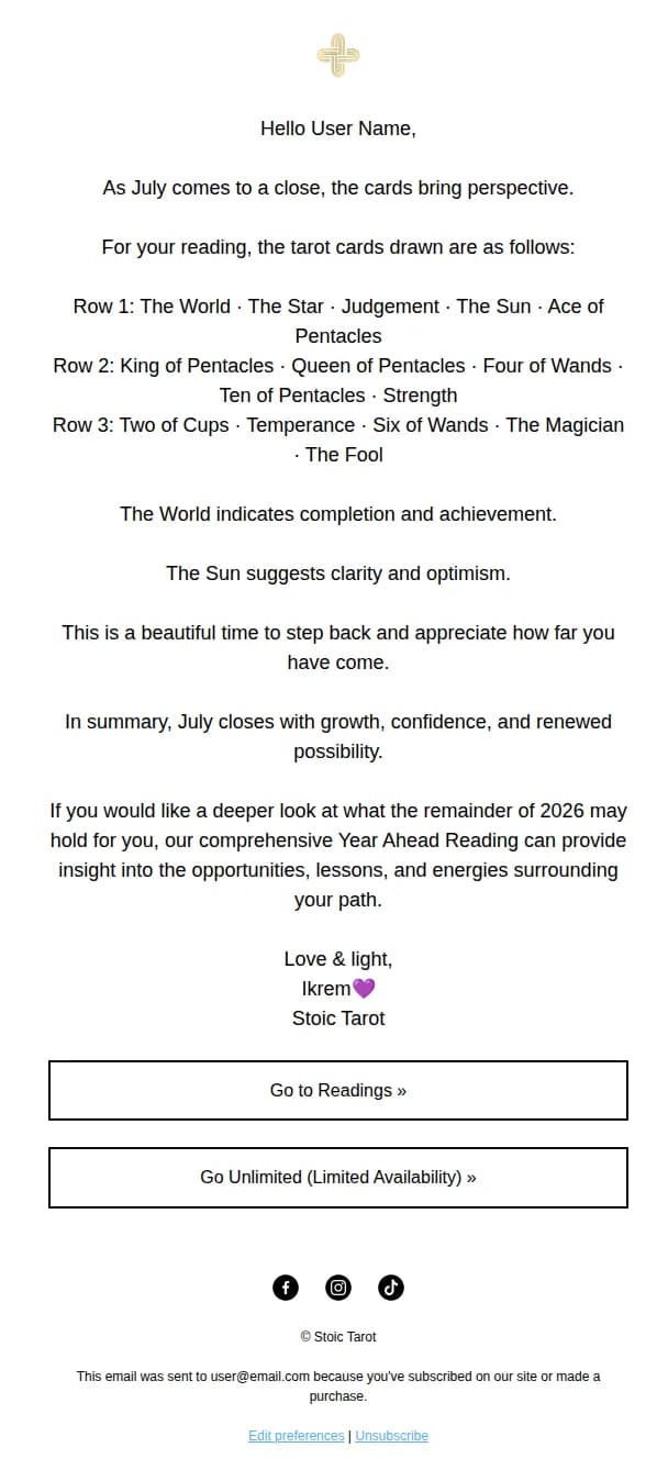 Stoic Tarot email: July 25 Energies ⚠️ A Free Blind Reading for you