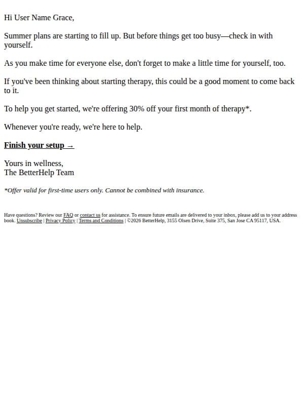 BetterHelp email: Don't Let Summer Pass You By.