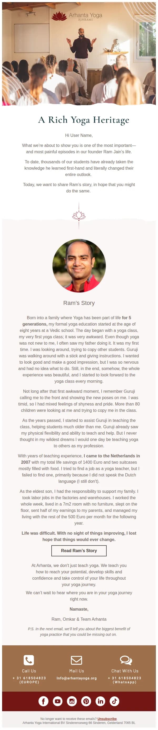 Arhanta Yoga email: Life was difficult. With no sight of things improving, I lost hope…