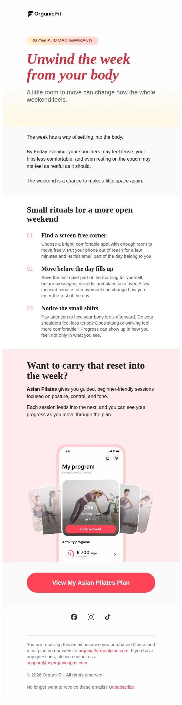 Organic Fit email: ✨ Your new weekend ritual