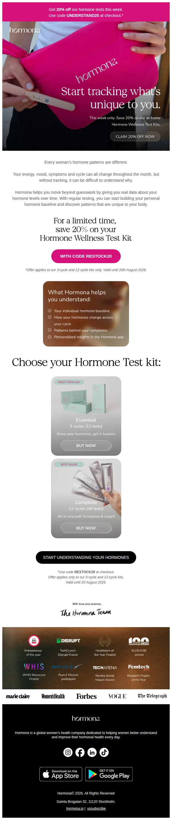 Hormona email: Ready to understand your hormones? Save 20%.
