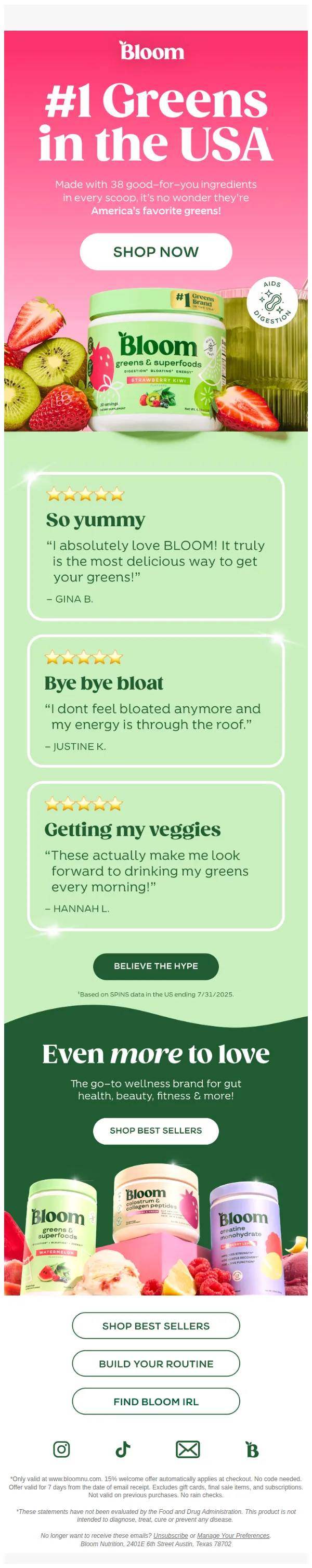 Bloom Nutrition email: Undefeated for gut health 🏆