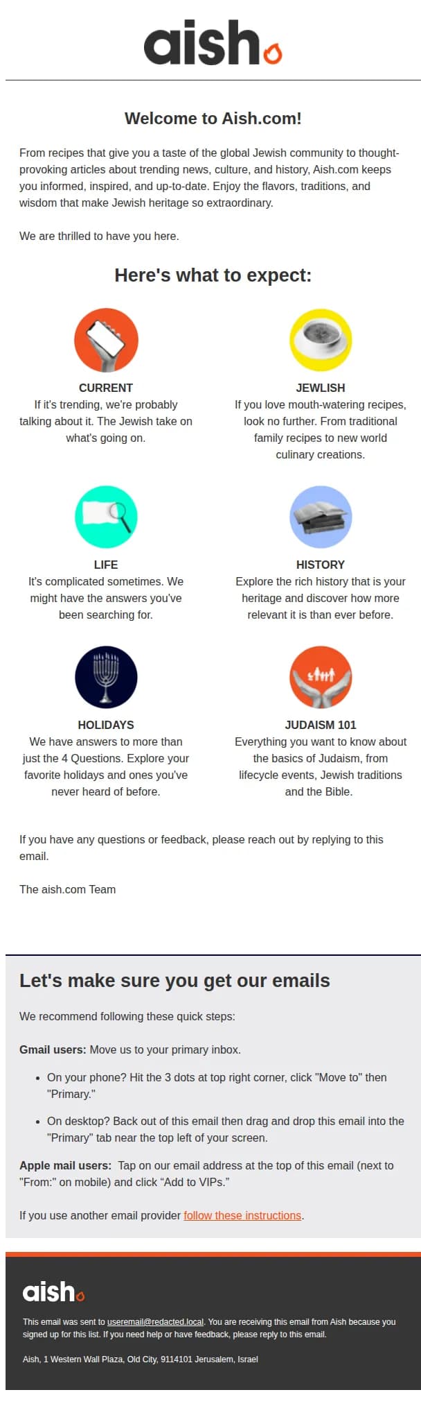 Aish.com email: Welcome to Aish!