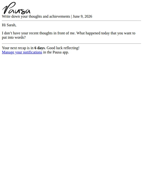 Pausa email: Write down your thoughts and achievements for Today | June 9, 2026